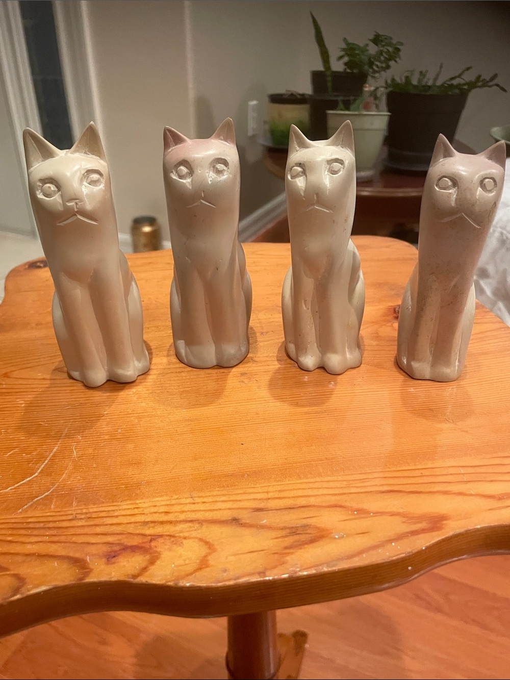 4  HAND CARVED Cat Figurine – Decorative Cat Statue for Home